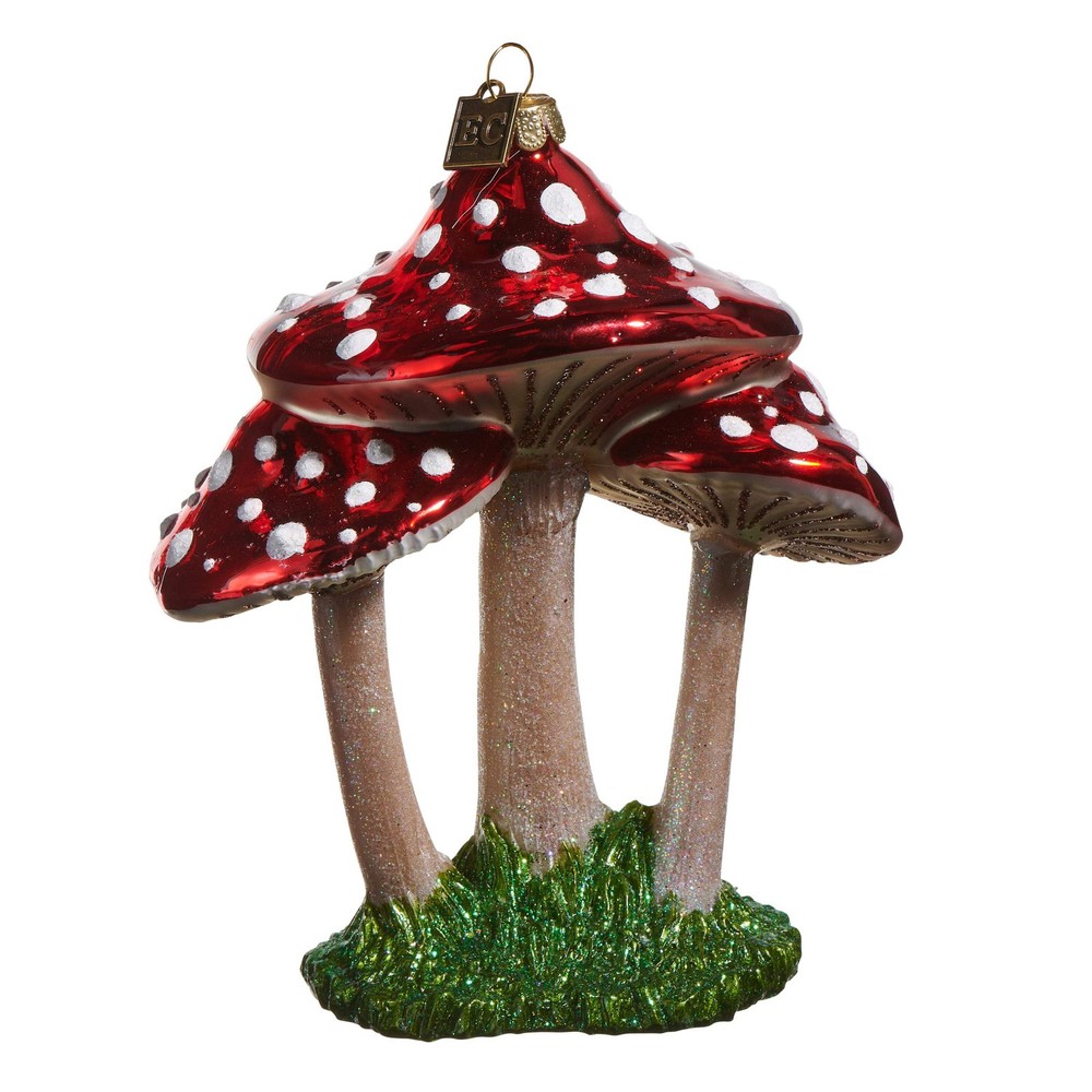 Red Mushroom Trio Glass Ornament 5.5