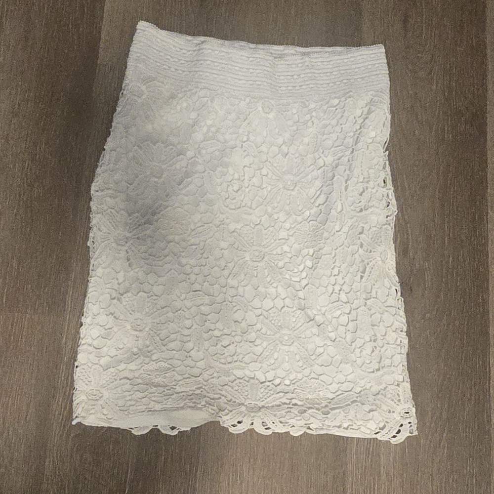 Cato White Lace Straight Pencil Knee Length Skirt Lined Floral Size S
