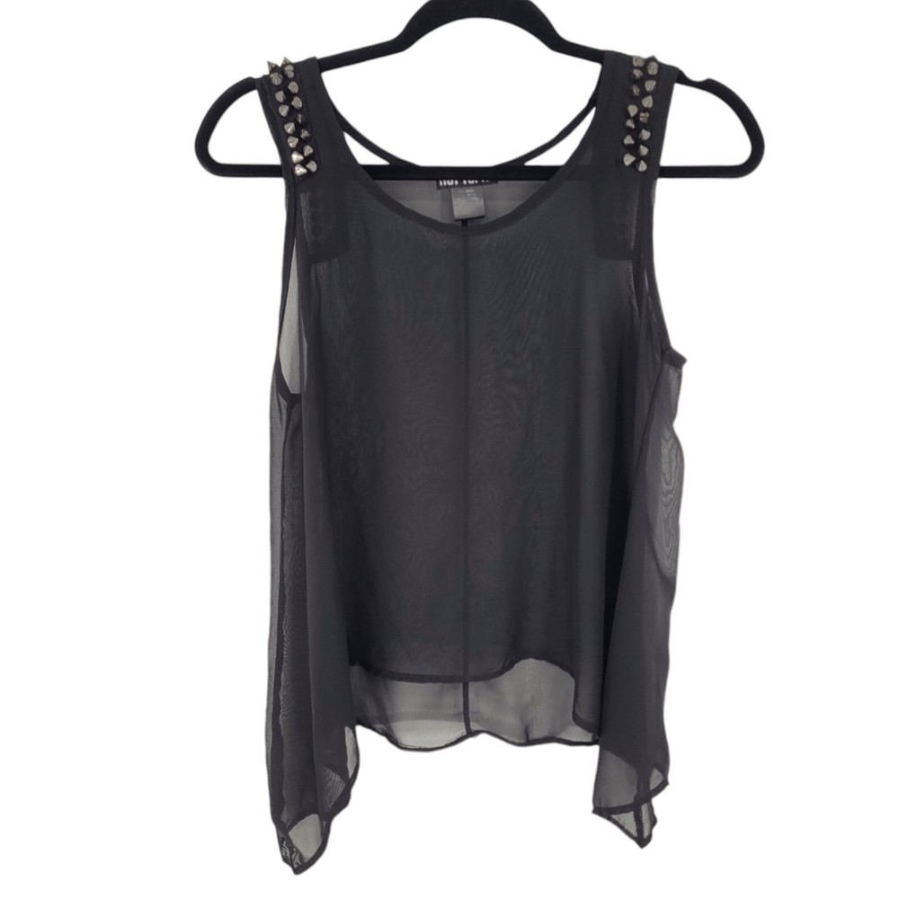 Hot Topic Womens Small Black Sheer Studded Shoulder Detail Tank-image