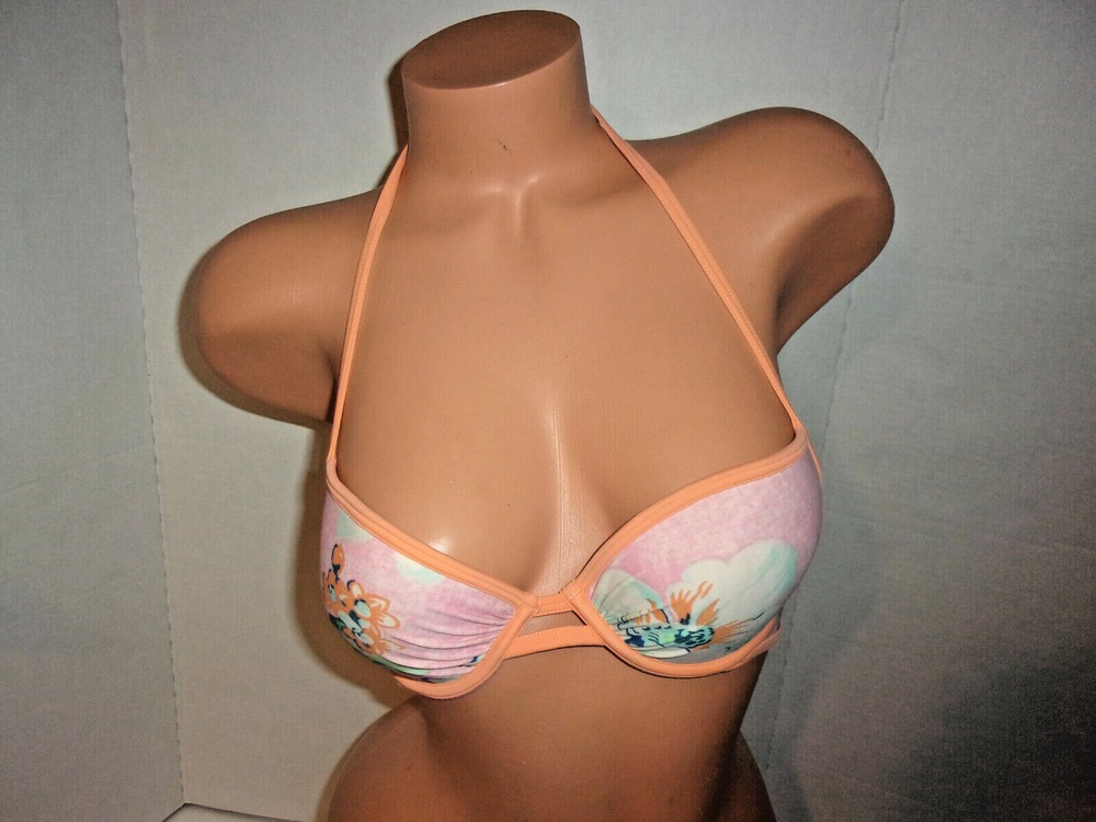 Aerie push up halter bikini top peach ~ floral 34B
