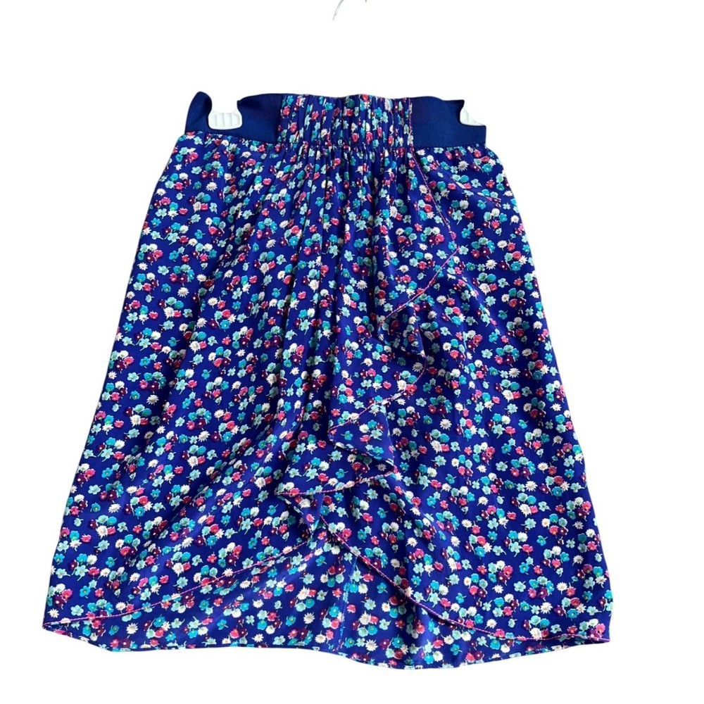 Rebecca Taylor Blue Floral 100% Silk Ruffle Mini Skirt Size 2