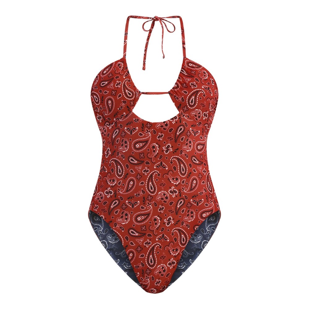 No Boundaries NWT Bandana 1-Piece Reversible Red Blue Bathing SwimSuit XXS