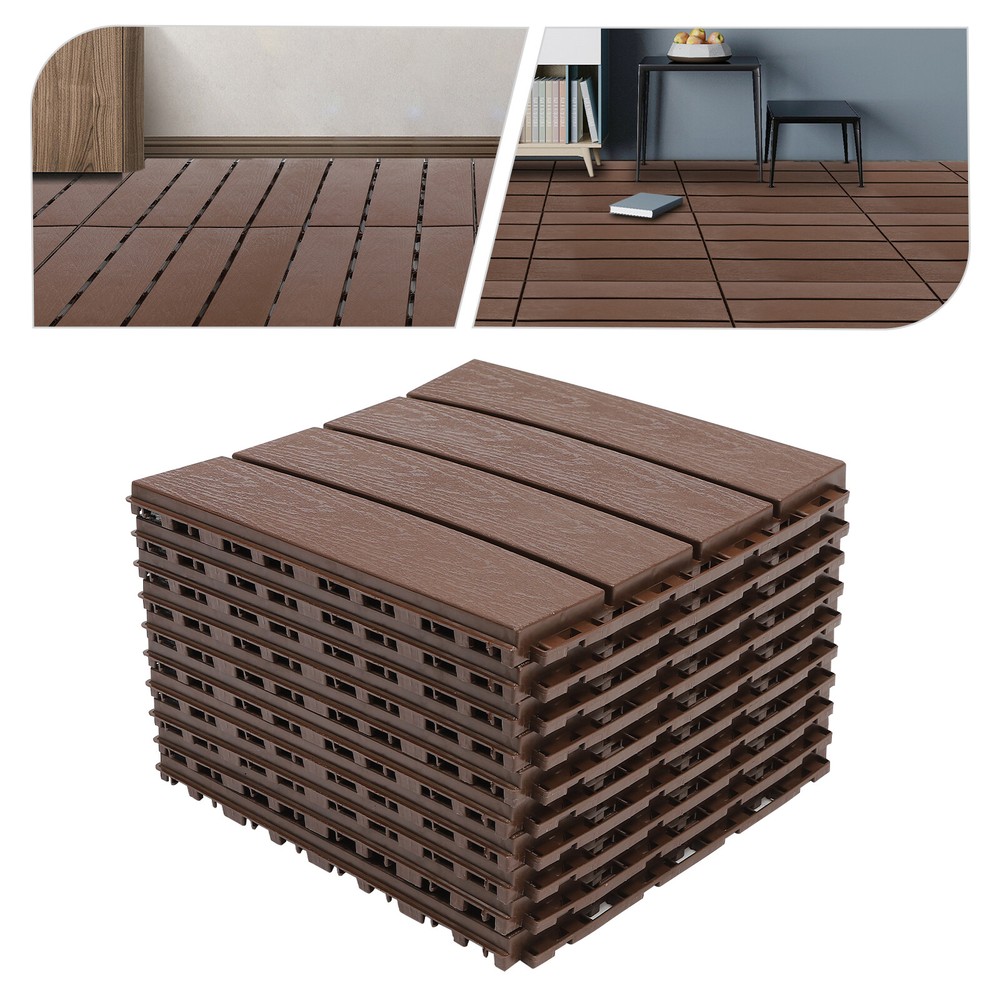 12x12 Plastic Interlocking Deck Tiles Nonslip Composite Flooring for Balcony Patio