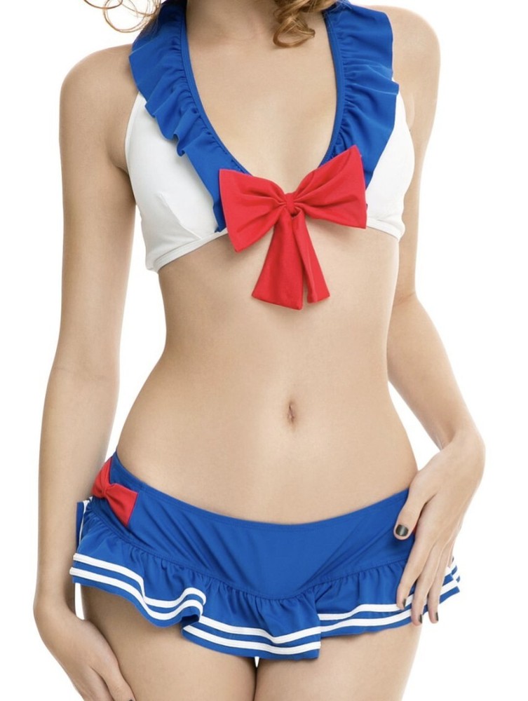 Sailor Moon Nautical Bikini Swim Skirt & Top Set Sizes L XL Hot Topic Cosplay-image