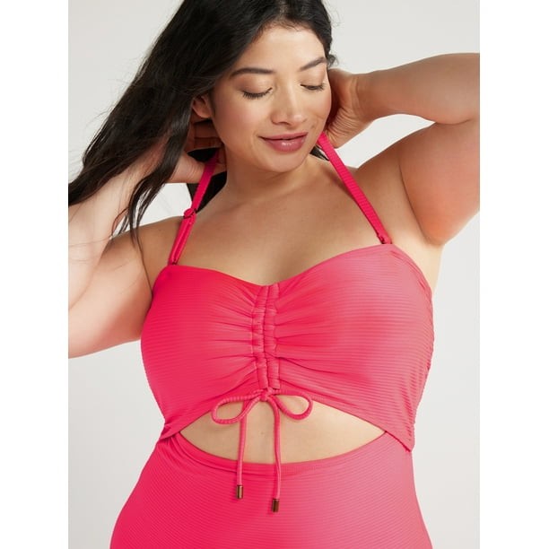 Time and Tru Women's NEW Fuchsia  Cutout One Piece Swimsuit, XL (16-18)