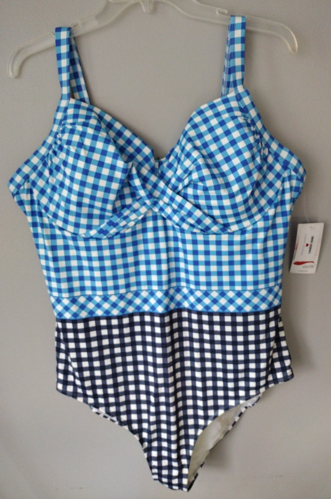 Lands End Draper James Swimsuit Womens Size 20W Blue Check One Piece