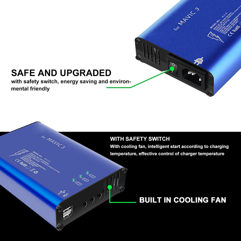 (EU Plug)Drone Battery Charger Aluminum Alloy Electronic Components Blue FA