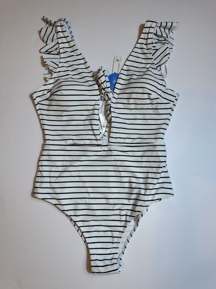 CUPSHE Women's One Piece Halter Deep V Neck Swimsuit Tummy Control  Sz L
