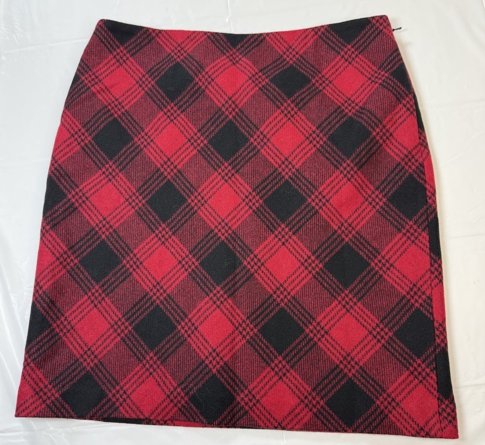 Dark  Academia Wool Blend Lined Plaid Mini Skirt 90s Style Size 8 Eddie Bauer