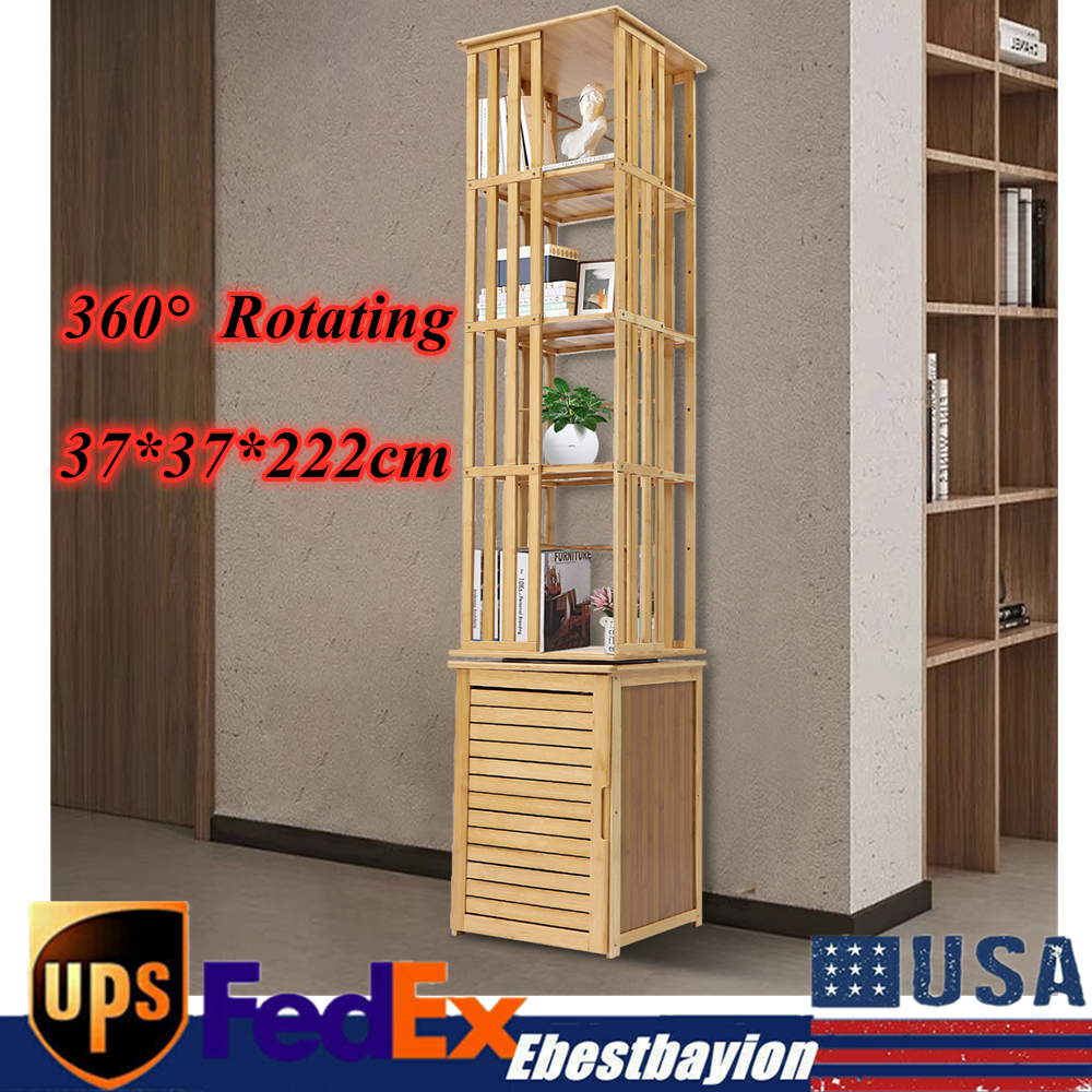 6-tier Rotating Bamboo Bookshelf Storage Display Rack Organizer Corner Bookcase