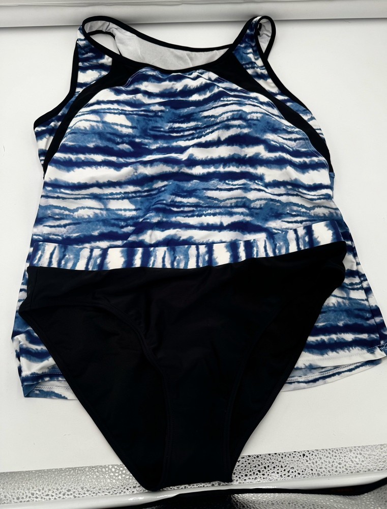 Women's Calia Swim Set Tankini Top Bottoms 2 Piece Blue Tie Dye L  Bathing Suit