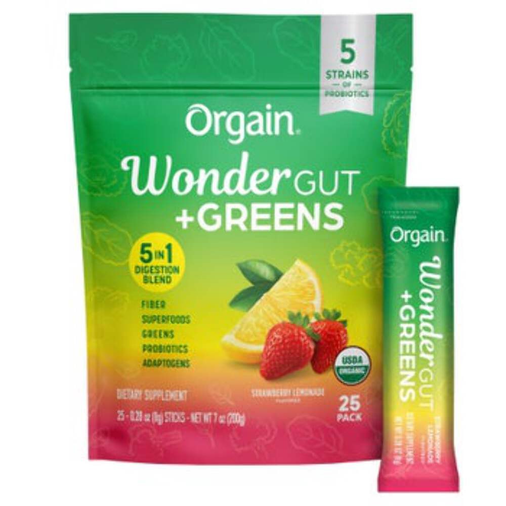 Orgain Wonder Gut Greens Strawberry Lemonade Organic Superfood 25 Packs