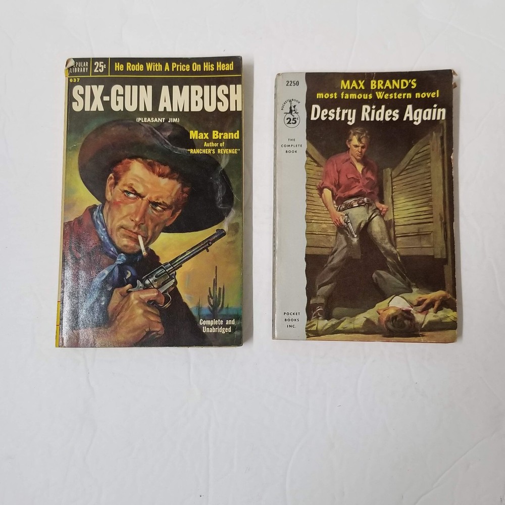 2 Destry Paperback Six-Gun Ambush Rides Again 1950s Max Brand Vintage Pocket