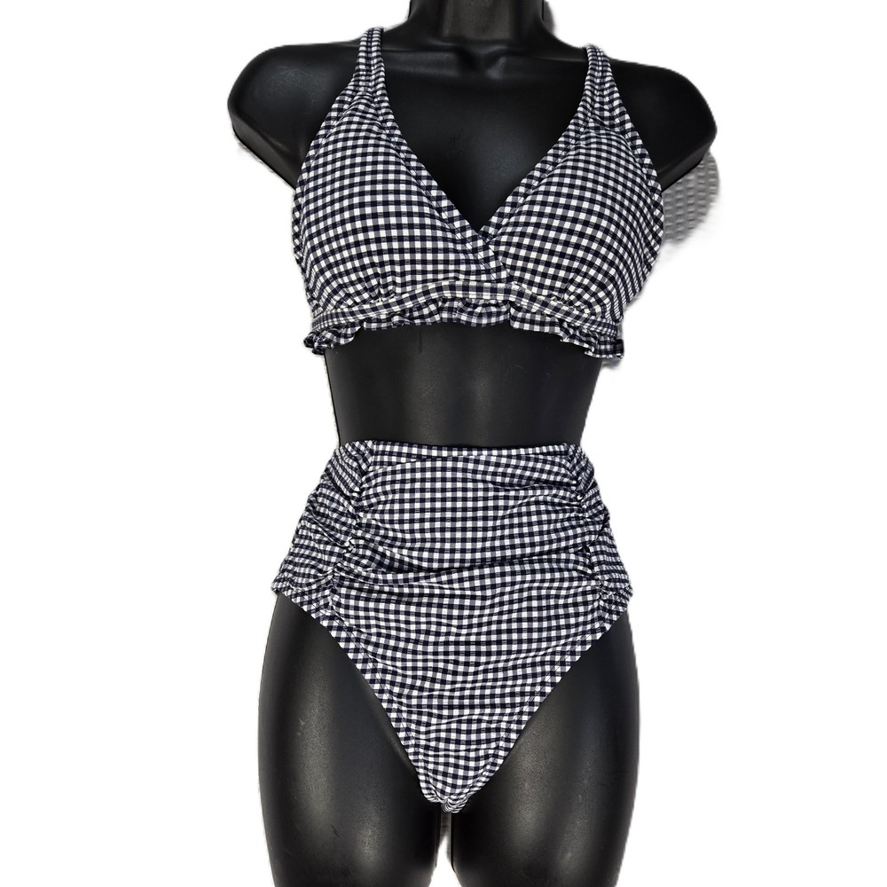 Draper James RSVP 2 Piece Swimsuit Set Gingham Bikini High Waist NWOT
