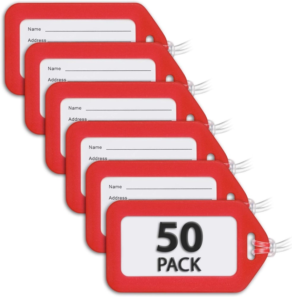 Usa Luggage Tags (Red, 50 PK), Bag Tag for Baggage, Suitcase Tags Bulk