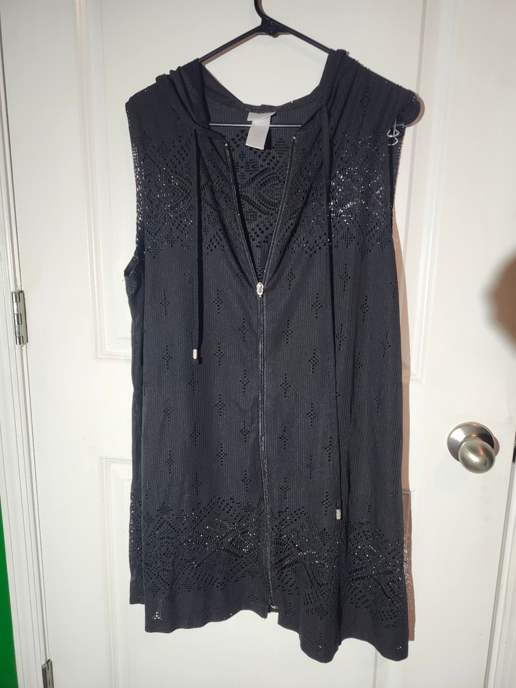 Dotti Black Sleeveless Swim Cover-Up Dress w/ Ornate Aglets Size L Resortwear