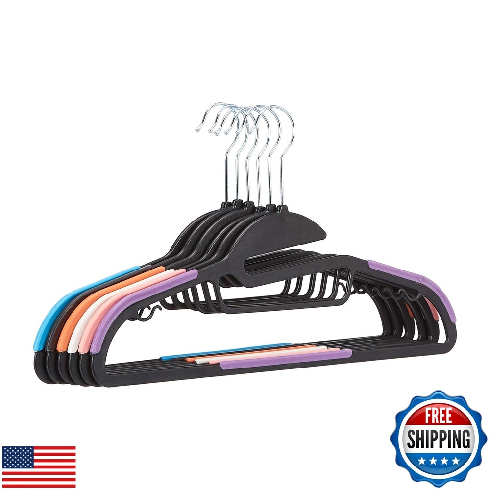 AmazonBasics Non-Slip Plastic Hangers with 10 Clips in Space-Saving Design - Set of 30-image