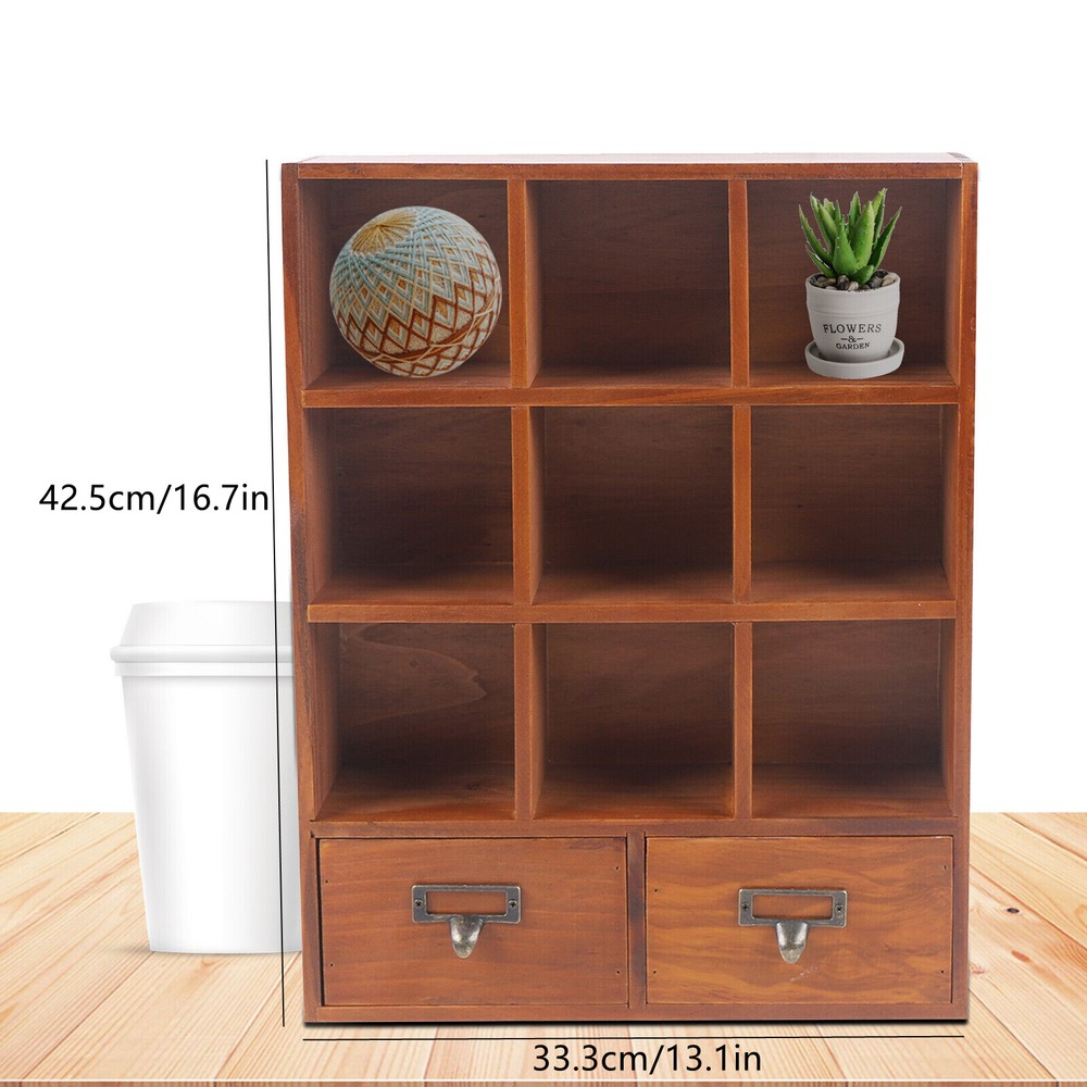 9-Grid Wooden Shelf Organizer for Office Storage and Cabinet Needs