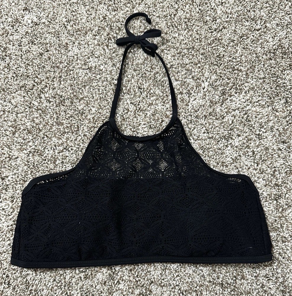 Women’s Black Crochet Halter Bathing Suit Top | Size Large