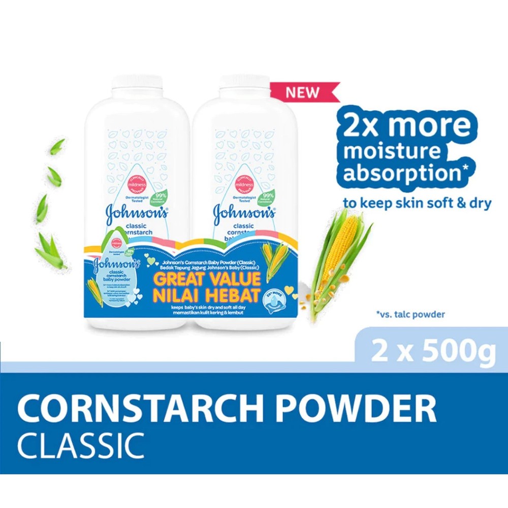 4X Johnson's Baby Powder Classic Cornstarch 500g Twin Pack Original Formula