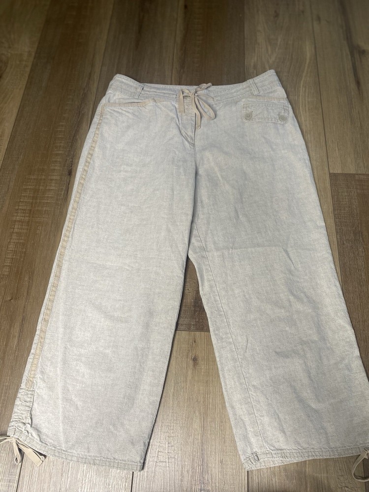 Loft Wide Leg Cropped Capri Size 8 Linen  Pants Pant Beige