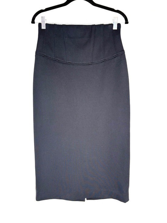 Spanx Hi-Rise Corset Midi Skirt Ponte Pencil Thick Shaping Classic Black Size M