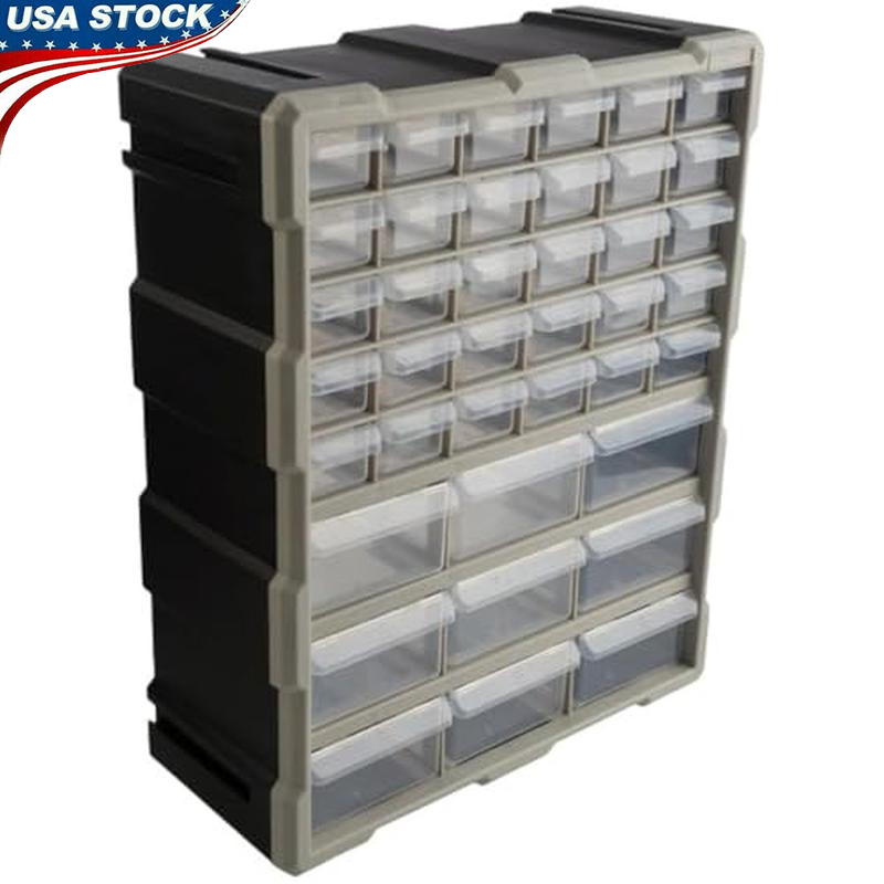 39-Drawer Plastic Storage Organizer Hardware Crafts Wall Mount Desktop Black New