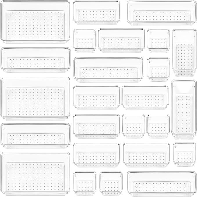 Vtopmart 25 PCS Clear Plastic Drawer Organizers Set 4-Size Bathroom  Office