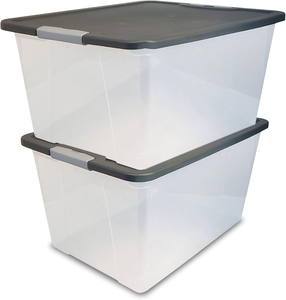 2-Pack 64 Quart Clear Plastic Storage Bins with Secure Gray Latch Lids