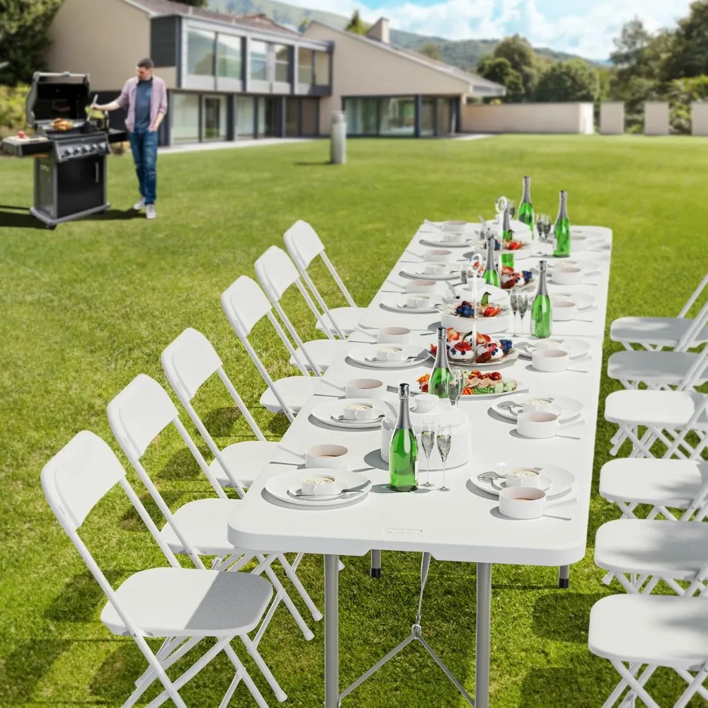 8ft Plastic Folding Table Portable Indoor Outdoor Rectangle Long Table