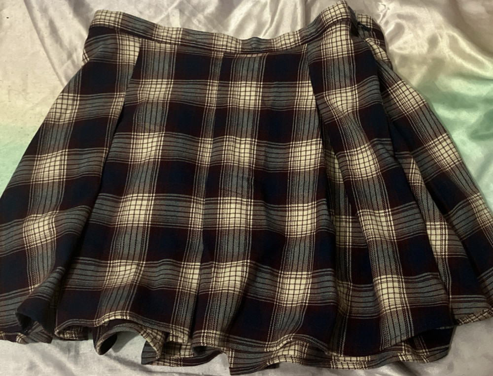 SO Plaid Mini Skirt Short Blue White Brown Size 11 Regular Women's
