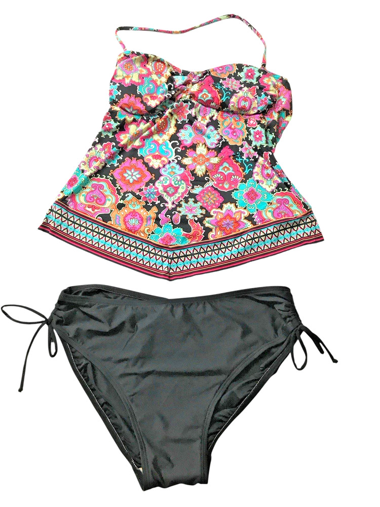 2-Piece Tankini Apt.9 Size M Halter Top Boho Tangerine Swimwear Bottoms Size 12