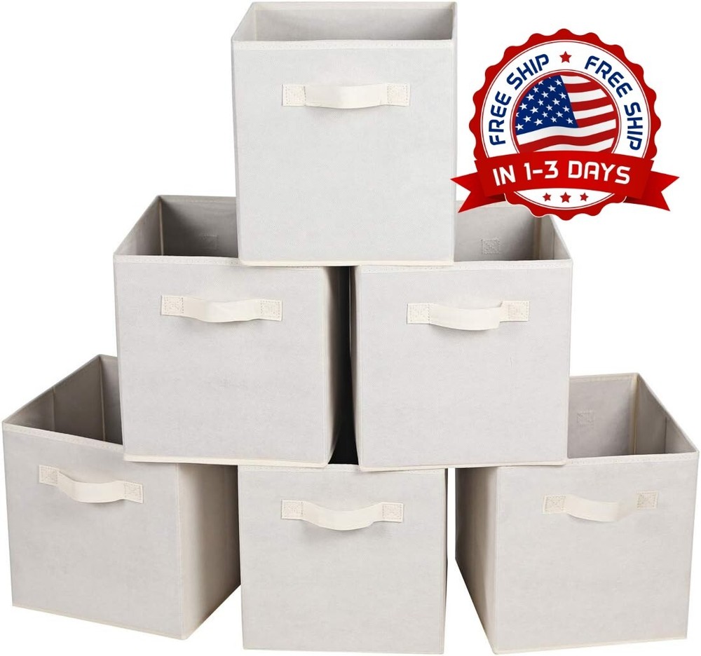 6-Pack Beige Fabric Storage Containers, NEW US