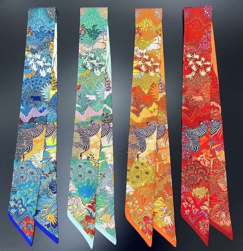 Luxury Silk Skinny Scarf for Bags Headbands Fashion Ribbon Print Foulard 2025