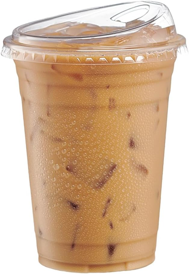 Crystal Clear Plastic Cups 16 oz. - 50 Sets with Strawless Sip-Lids