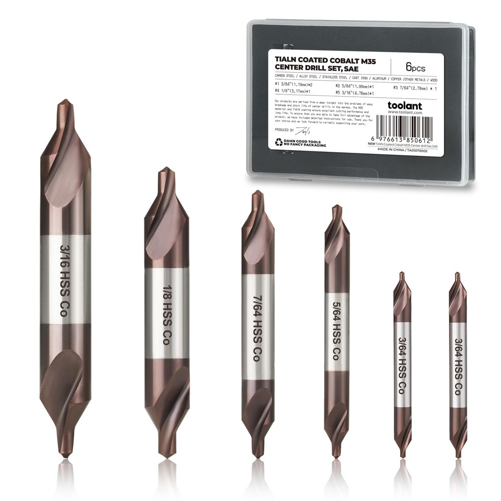 toolant Center Drill Bit Set, TiAlN Coated Cobalt M35 HSS 3/64