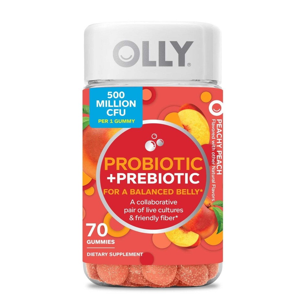 OLLY Adult Probiotic Prebiotic Digestive Support Peach Gummies 70 Count