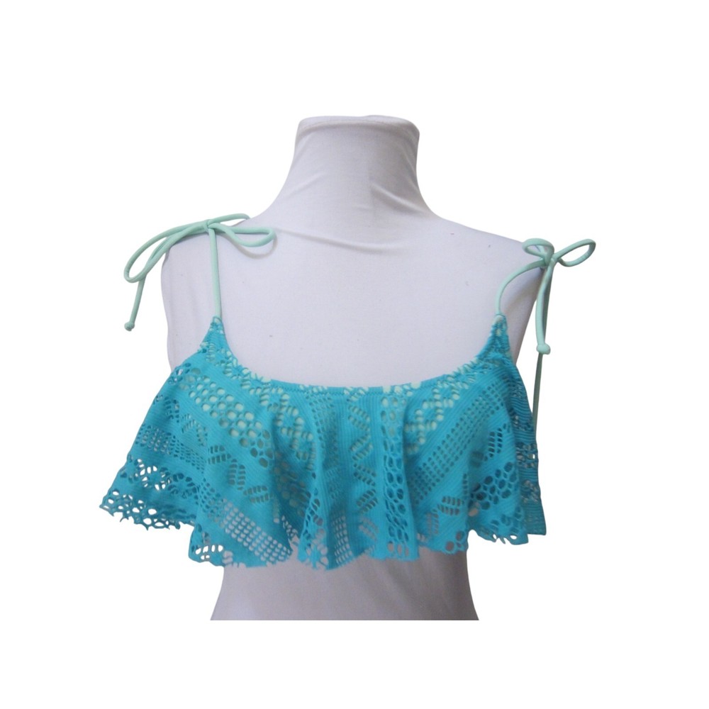 PINK by VICTORIA'S SECRET Aqua Blue Lace Flounce Bikini Swim Top Sz  S