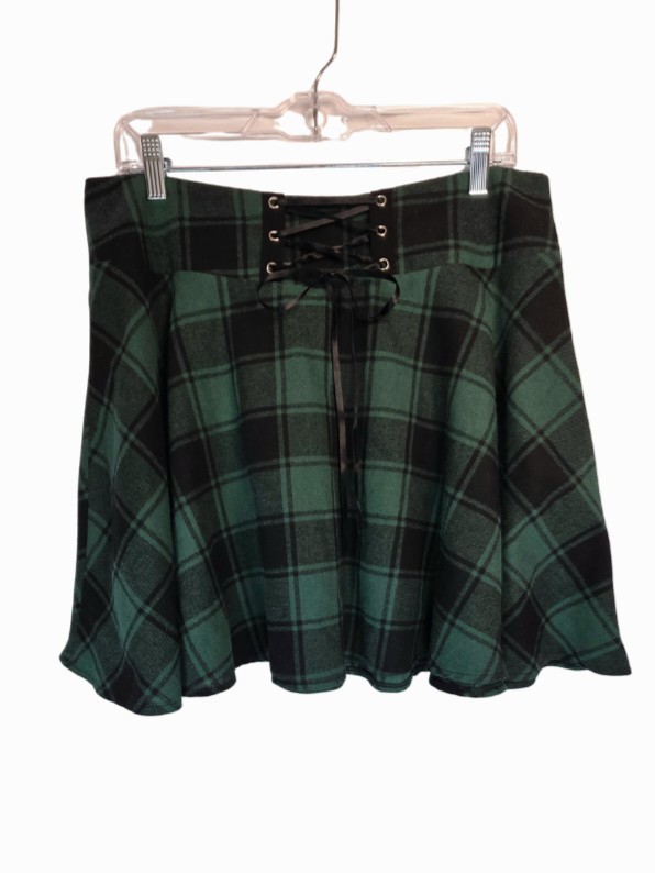 Green Black Plaid Skater Mini Skirt Whimsigoth Grunge Casual Flare Women’s XL