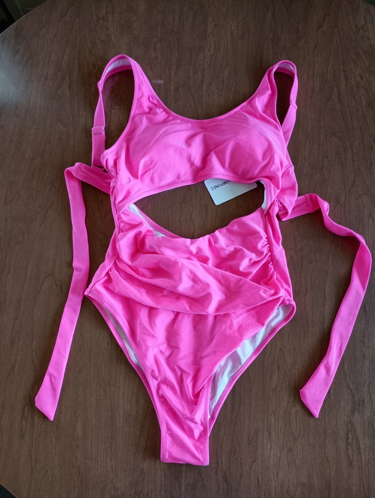 Vimpunec Women's Pink Cutout One Piece Tie Off Back Swimsuit Size Medium