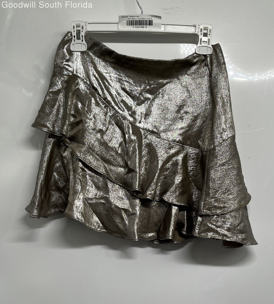 Zara Womens Gold Tiered Side Zip Mini Skirt Size Medium