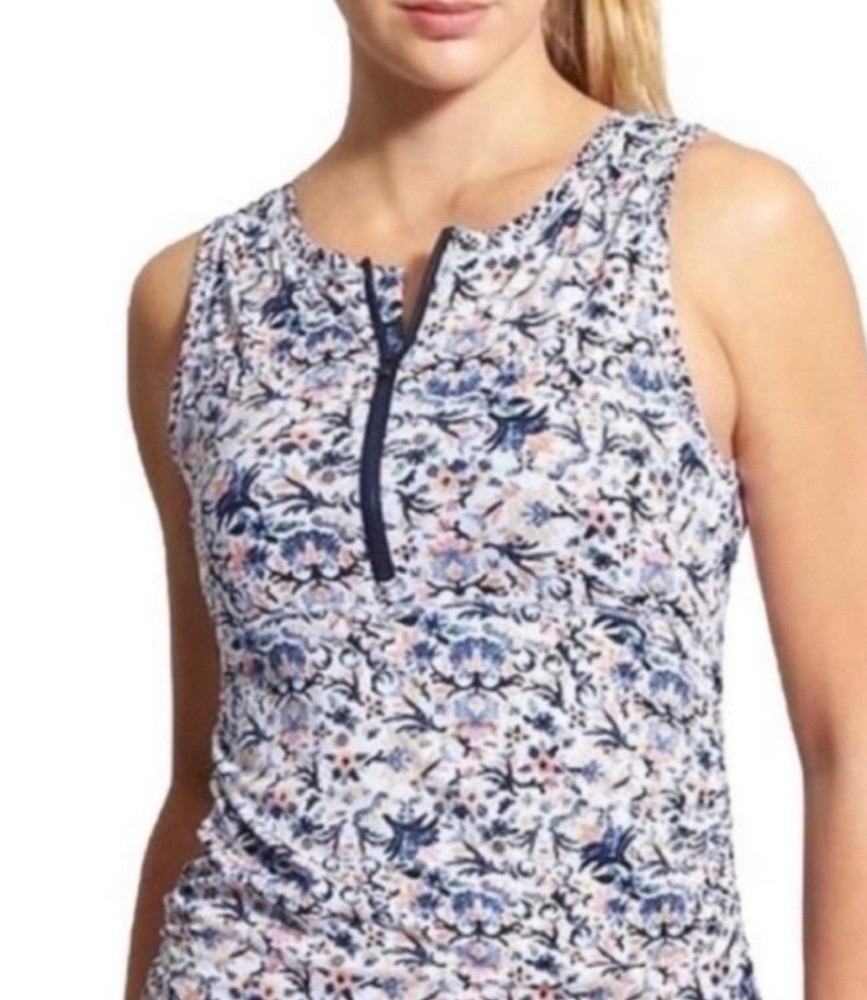 Athleta Zip Scrunch Rashguard Swim Top Multicolor Size Small
