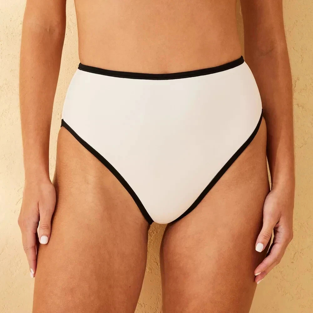 Women's Contrast Binding High Leg High-Rise Bikini Bottom-Shade & Shore XL CREAM