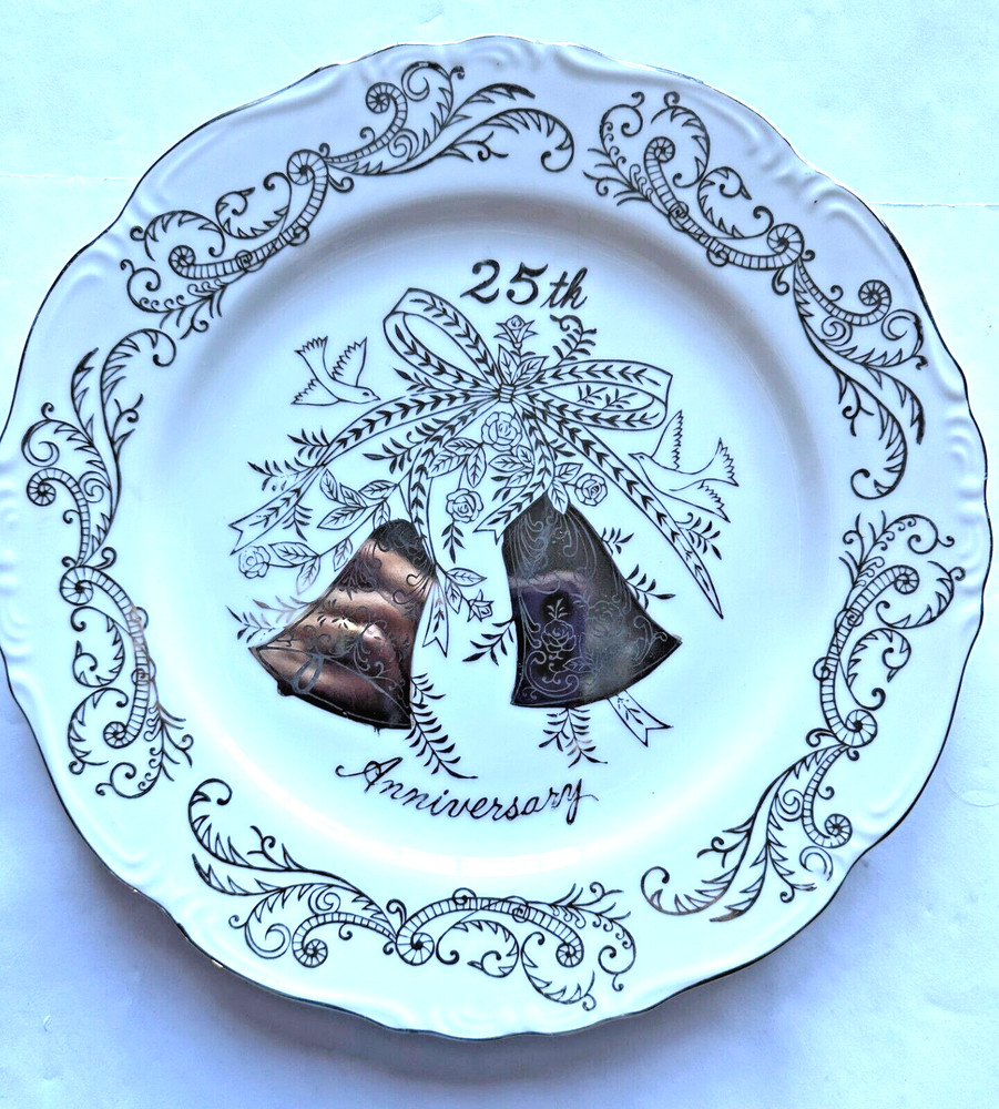 25TH Anniversary 10.5 inch Plate Silver and Gold Norcrest Fine China (see 2nd pi