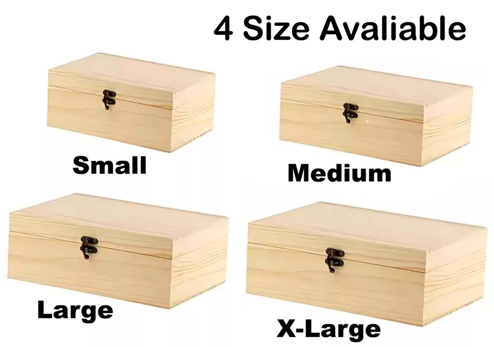Wooden Natural Finish Keepsake Chest Storage Boxes With Hinged Lid/Locking Clasp