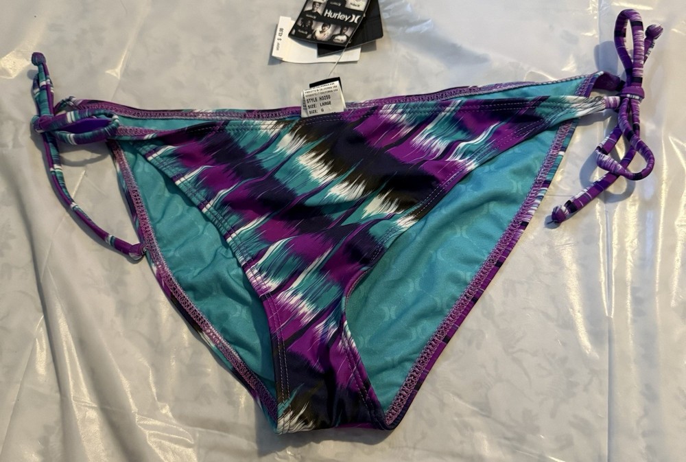 Women’s Large Hurley Swim Bikini Bottom Radio Waves Tie Side NWT