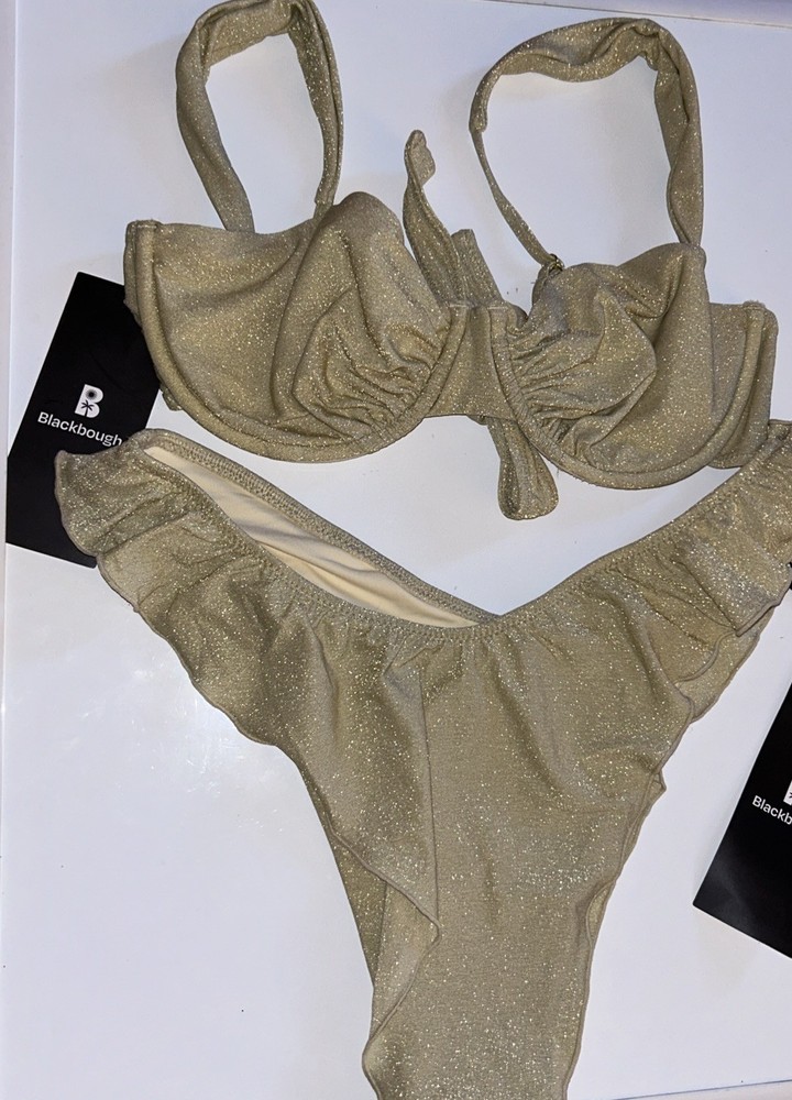 Blackbough Gold Sparkly, Two-Piece, Tie-Back Bikini Size L, NEW