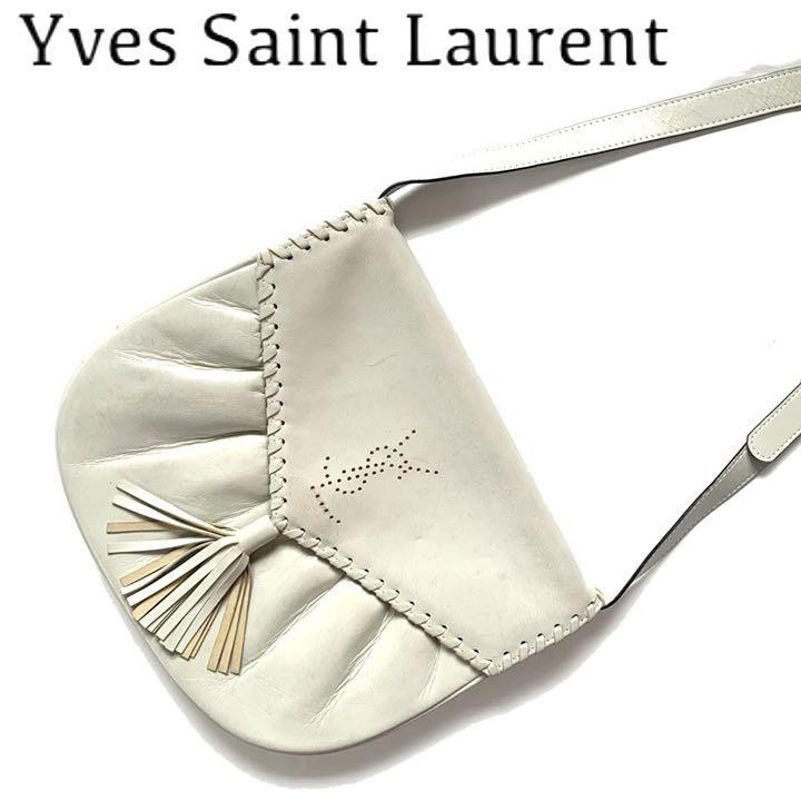Vintage YSL Yves Saint Laurent White Leather Shoulder Bag YS222  