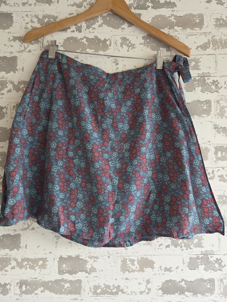 Toad & Co Freesia Faux Wrap Skirt M Medium Floral Blue Pink Pockets Samba Knit