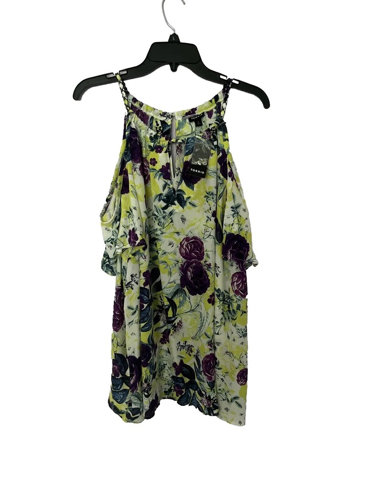 Torrid Women’s Plus 3 Floral Chain Cold Shoulder Blouse NWT-image